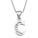 PENDANT NECKLACE LETTER INITIAL C SILVER RHODIUM-PLATED WHITE GOLD AND DIAMONDS