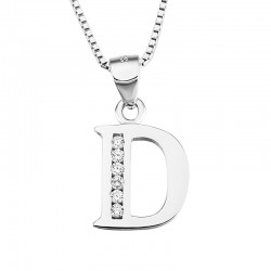 COLLANA CIONDOLO LETTERA INIZIALE D IN ARGENTO RODIATO ORO BIANCO E BRILLANTI