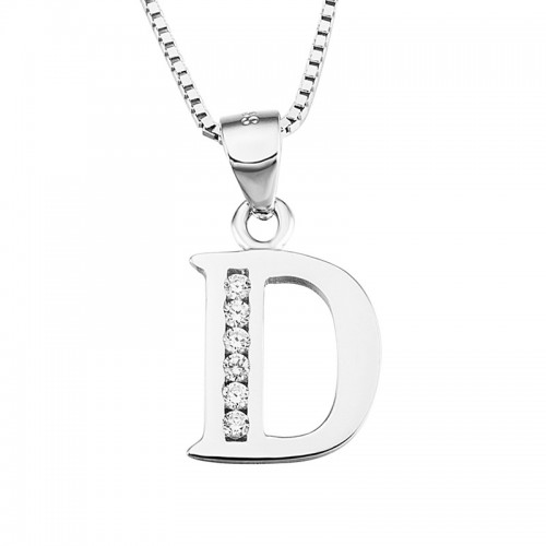 INITIAL LETTER C PENDANT NECKLACE IN RHODIUM-PLATED WHITE GOLD AND CUBIC ZIRCONIA CUT BRILLANATE