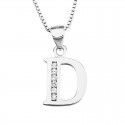 PENDANT NECKLACE LETTER INITIAL D SILVER RHODIUM-PLATED WHITE GOLD AND DIAMONDS