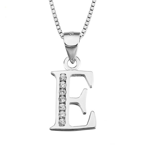 INITIAL D COLLIER PENDENTIF EN OR BLANC RHODIÉ ET ZIRCONIA CUBIQUE BRILLANATE COUPE