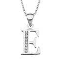 NECKLACE PENDANT INITIAL LETTER SILVER AND RHODIUM-PLATED WHITE GOLD AND DIAMONDS