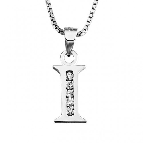 INITIAL LETTER G PENDANT NECKLACE IN RHODIUM-PLATED WHITE GOLD AND CUBIC ZIRCONIA 