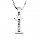 PENDANT NECKLACE LETTER INITIAL I SILVER RHODIUM-PLATED WHITE GOLD AND DIAMONDS