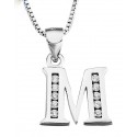 PENDANT NECKLACE INITIAL LETTER M IN SILVER RHODIUM-PLATED WHITE GOLD AND DIAMONDS
