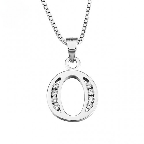 INITIAL LETTER N PENDANT NECKLACE IN RHODIUM-PLATED WHITE GOLD AND CUBIC ZIRCONIA 