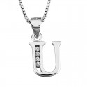PENDANT NECKLACE INITIAL LETTER U SILVER RHODIUM-PLATED WHITE GOLD AND DIAMONDS