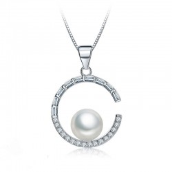 COLLANA IN ARGENTO RODIATO ORO BIANCO 18 KT CON PERLA DI MARE E ZIRCONI