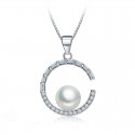 COLLANA IN ARGENTO RODIATO ORO BIANCO 18 KT CON PERLA DI MARE E ZIRCONI