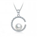 NECKLACE IN SILVER RHODIUM-PLATED WHITE GOLD 18 KT WITH PEARL OF THE SEA, AND CUBIC ZIRCONIA