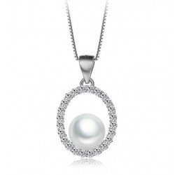 COLLANA IN ARGENTO RODIATO ORO BIANCO 18 KT CON PERLA DI MARE E ZIRCONI