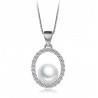 18 KT WHITE GOLD RHODIUM SILVER NECKLACE with PEARL and ZIRCONS