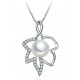 18 KT WHITE GOLD RHODIUM SILVER NECKLACE with PEARL and ZIRCONS