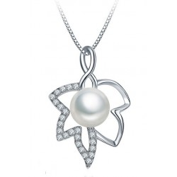 COLLIER EN ARGENT RHODIÉ OR BLANC 18 KT AVEC PERLE DE LA MER ET DE LA ZIRCONE CUBIQUE