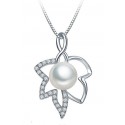 NECKLACE IN SILVER RHODIUM-PLATED WHITE GOLD 18 KT WITH PEARL OF THE SEA, AND CUBIC ZIRCONIA