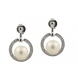 ARETES EN PLATA RODIO CHAPADO EN ORO BLANCO CON CIRCONITAS Y PERLAS 