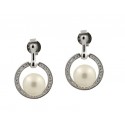 ARETES EN PLATA RODIO CHAPADO EN ORO BLANCO CON CIRCONITAS Y PERLAS 