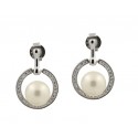 EARRINGS IN SILVER RHODIUM-PLATED WHITE GOLD WITH ZIRCONS AND PEARLS 