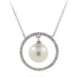 NECKLACE IN SILVER RHODIUM-PLATED WHITE GOLD 18 KT WITH PEARL OF THE SEA, AND CUBIC ZIRCONIA