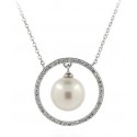 NECKLACE IN SILVER RHODIUM-PLATED WHITE GOLD 18 KT WITH PEARL OF THE SEA, AND CUBIC ZIRCONIA
