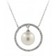 18 KT WHITE GOLD RHODIUM SILVER NECKLACE with PEARL and ZIRCONS