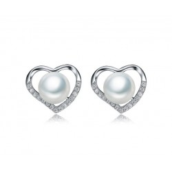 BOUCLES D'OREILLES COEUR EN ARGENT RHODIÉ OR BLANC 18 KT AVEC ZIRCONE