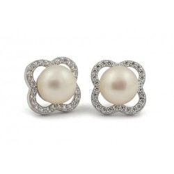 ARETES EN PLATA RODIO CHAPADO EN ORO BLANCO DE 18 KT CON ZIRCONIA