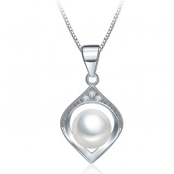 COLLANA IN ARGENTO RODIATO ORO BIANCO 18 KT CON PERLA E ZIRCONI TAGLIO BRILLANTE