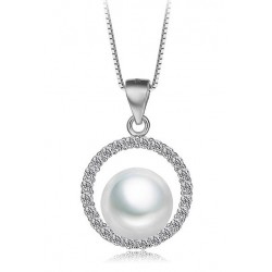 COLLANA IN ARGENTO RODIATO ORO BIANCO 18 KT CON PERLA E ZIRCONI TAGLIO BRILLANTE