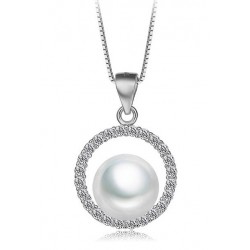 NECKLACE IN SILVER RHODIUM-PLATED WHITE GOLD 18 KT WITH PEARL AND CUBIC ZIRCONIA BRILLIANT CUT