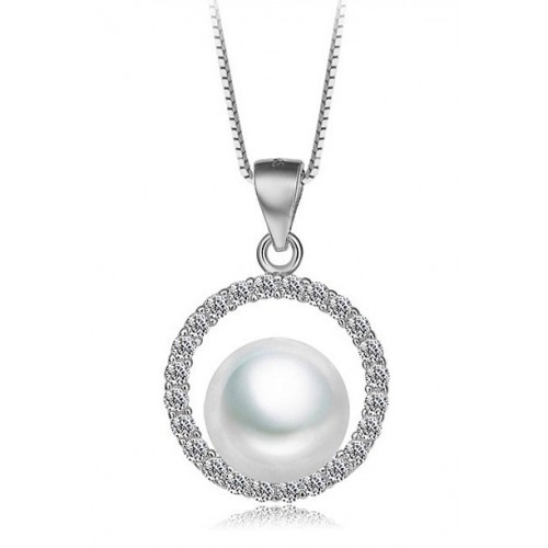 WHITE GOLD 18 KT RHODIUM PLATED SILVER PENDANT NECKLACE with BRILLIANT CUBIC ZIRCONIA