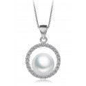 COLLANA IN ARGENTO RODIATO ORO BIANCO 18 KT CON PERLA E ZIRCONI TAGLIO BRILLANTE