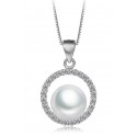 NECKLACE IN SILVER RHODIUM-PLATED WHITE GOLD 18 KT WITH PEARL AND CUBIC ZIRCONIA BRILLIANT CUT
