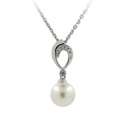 COLLANA CON CIONDOLO IN ARGENTO RODIATO ORO BIANCO CON PERLA E ZIRCONI