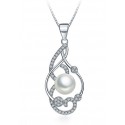 NECKLACE WITH PENDANT IN SILVER RHODIUM-PLATED WHITE GOLD WITH PEARL AND ZIRCONS