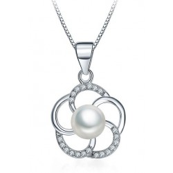 COLLANA CON CIONDOLO IN ARGENTO RODIATO ORO BIANCO CON PERLA E ZIRCONI