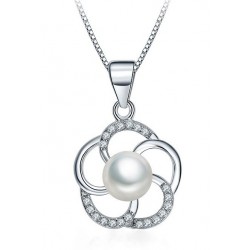 NECKLACE WITH PENDANT IN SILVER RHODIUM-PLATED WHITE GOLD WITH PEARL AND ZIRCONS