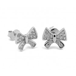 RHODIUM-PLATED SILVER HEART EARRINGS WHITE GOLD BRILLIANT CUT CUBIC ZIRCONIA 18 KT