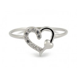 RING WOMEN'S HEART IN SILVER RHODIUM-PLATED WHITE GOLD WITH ZIRCONS