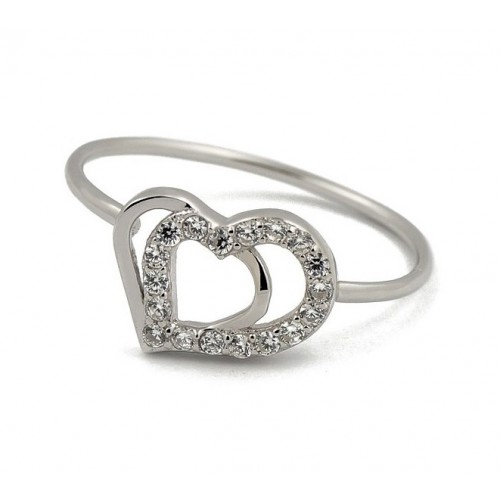 RING WHITE GOLD AND RHODIUM-PLATED SILVER HEART CUBIC ZIRCONIA