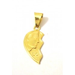 18 KT YELLOW GOLD PENDANT SHE HALF HEARTEDLY + FREE LACE NECKLACE