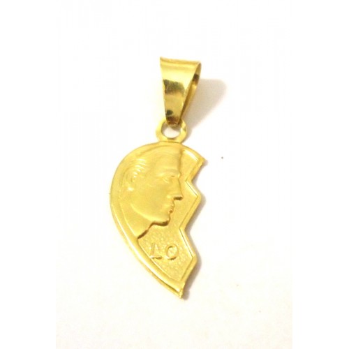 18 KT YELLOW GOLD PENDANT SHE HALF HEARTEDLY + FREE LACE NECKLACE