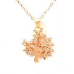 COLLIER ARBRE DE VIE EN ARGENT RHODIÉ OR ROSE 18 KT AVEC ZIRCONE 