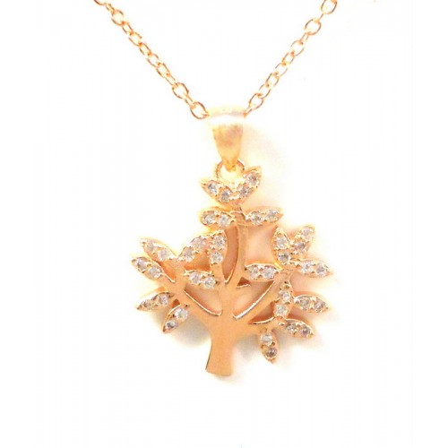 COLLANA ALBERO DELLA VITA IN ARGENTO RODIATO ORO ROSA 18 KT CON ZIRCONI 