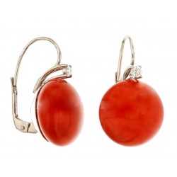 EARRINGS DOTEA WITH CORAL AND DIAMONDS IN WHITE GOLD 18 KT