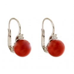 ARETES DOTEA CON CORAL Y DIAMANTES EN ORO BLANCO DE 18 KT