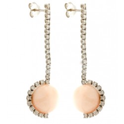 COLGANTE PENDIENTES EN ORO BLANCO DE 18 KT CON DIAMANTES Y NATURAL DE CORAL