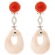 PENDENTIF BOUCLES D'OREILLES EN OR BLANC 18 KT AVEC DES DIAMANTS ET CORAIL NATUREL