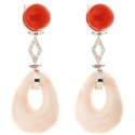 COLGANTE PENDIENTES EN ORO BLANCO DE 18 KT CON DIAMANTES Y NATURAL DE CORAL