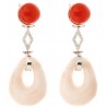 PENDENTIF BOUCLES D'OREILLES EN OR BLANC 18 KT AVEC DES DIAMANTS ET CORAIL NATUREL